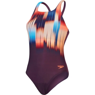 Afbeelding van Speedo Womens Digital Printed Medalist Badpak, Dames, Maat: 38, Plum dandy/siren red/nectarine/ picton