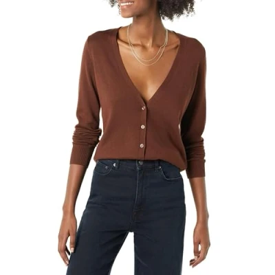 Image de Amazon Essentials Cardigan léger à col en V (grande taille disponible) Kvinnors, Brun, L