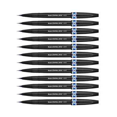 Afbeelding van Pentel Arts Brush Sign Pen Artist SESF30C CX, penseelstiften, extra fijne zachte punt, blauw, 12 stuks