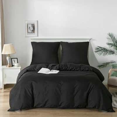 Afbeelding van Good Nite 3 delige set geborsteld dekbedovertrek en kussensloop, superzacht, 90 g (zwart, 240 x 220 cm + 2 80 cm)