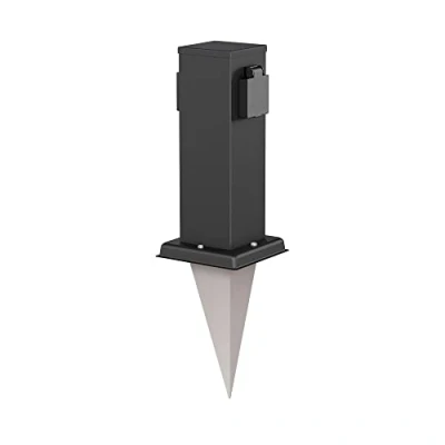 Afbeelding van ledscom.de Polly Tuincontactzuil met grondpen voor buiten, 2 voudig, roestvrij staal, vierkant, zwart, 27 cm