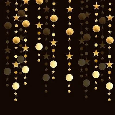 Afbeelding van Slinger, sterren en rond, goud, decoratie voor Nieuwjaar, slingers, verjaardag, 16 meter