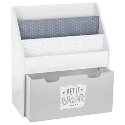 Afbeelding van 2 in 1: Boekenkast + opbergdoos van hout voor kinderen, kleur grijs en wit