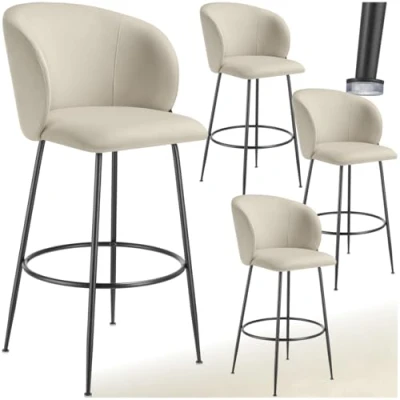Afbeelding van tectake® Set van 4 Barkrukken Gestoffeerde Barkruk met rugleuning Barstoelen Barstoel voetensteun Eetkamerstoel fluwelen bekleding Stevige stalen poten antislip vloerbescherming Crème/zwart