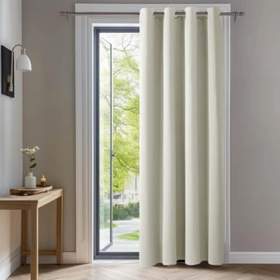Afbeelding van Deconovo thermische verduisteringsgordijnen, 140 x 260 cm (breedte hoogte), gordijnen voor woonkamer en slaapkamer, modern design met oogjes, beige, 1 stuk