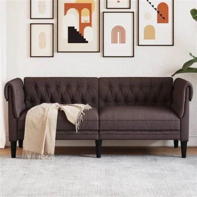 Afbeelding van Tweezitsbank Chesterfield stijl stof donkerbruin