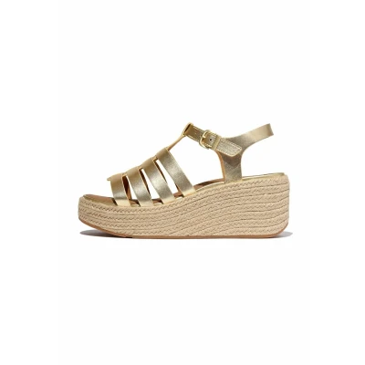 Afbeelding van FitFlop Platfforms Espadr. Leather Fisherman Wedge Sandals GOUD Maat 39