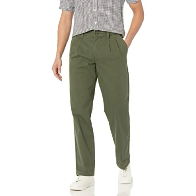 Image de Amazon Essentials Pantalon chino plissé infroissable pour homme (disponible en grande taille large), olive, 81,3 x 73,7 cm (l L)