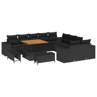 Afbeelding van vidaXL 13 delige Tuin Sofa Set met Kussens Zwart Poly Rattan Acacia