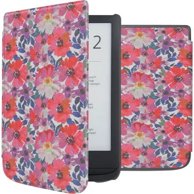 Afbeelding van iMoshion Ereader Cover / Hoesje Geschikt voor Pocketbook Basic Lux 4 HD 3 Touch 5 Vivlio Design Sleepcover Bookcase zonder stand Flower Watercolor