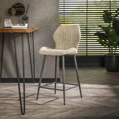 Afbeelding van Hoyz Collection Barstoel Boucle Lendesteun 2 Stuks Zandkleur