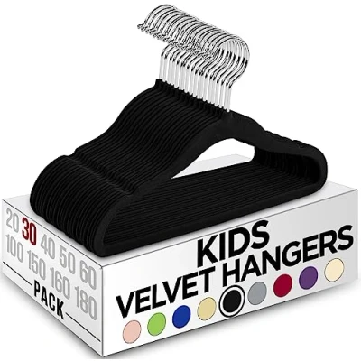 Afbeelding van Utopia Home Perfect Toddler Nursery 30 stuks fluwelen kleerhangers, duurzaam, cm, voor closet, antislip, dagelijks gebruik, zwart