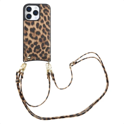 Afbeelding van Selencia Hoesje Geschikt voor iPhone 16 Pro met Pasjeshouder Nova Backcover koord en pashouder Leopard