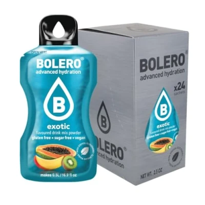 Image de Bolero Boisson 24 Sachets 3 gr grammes Sticks Fruits Préparé Poudre Soluble Pour Fraîche dans L&#039;eau Produit, 72 sucré à la stévia (Exotic)