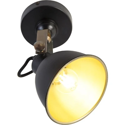 Afbeelding van QAZQA Industriële wandlamp zwart met goud verstelbaar Liko