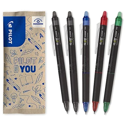 Afbeelding van Pilot FriXion Point Clicker 0,5 drukstift met warmtegevoelige, uitwisbare inkt, 2 x zwart, blauw, rood, groen, navulbaar, fijne punt, 5 stuks