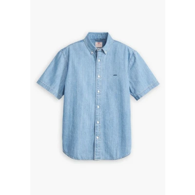 Afbeelding van Levi&#039;s heren Authentic regular fit overhemd van chambray met logoborduring in de kleur Indigo, maat: XL