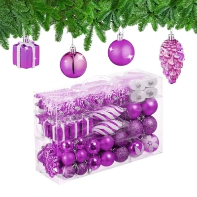 Afbeelding van Relaxdays kerstballen kerstboomballen kerstboomdecoratie set van 72 kunststof roze