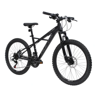 Afbeelding van Huffy Korros 24 Inch Kinder Mountainbike Zwart Hardtail Voorvering + Shimano 21 versnellingen Jonge kinderen 8 13