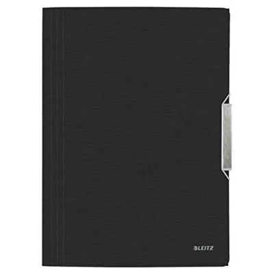 Image de Leitz eckspannermappe style, din a4, pp, satin schwarz mit 3 seitlichen schutzklappen, gebrstete oberflche, innen silber, edels