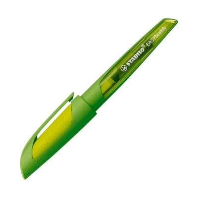Afbeelding van Schoolvulpen met standaardpunt M STABILO EASYbuddy in limoen/groen schrijfkleur blauw (uitwisbaar) los exemplaar inclusief inktpatroon