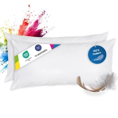 Afbeelding van Set van 2 verenkussen, 100% veren, 40 x 80 cm, 600 g, OekoTex kussen, binnenkussen, kussenvulling, klein hoofdkussen, stuks