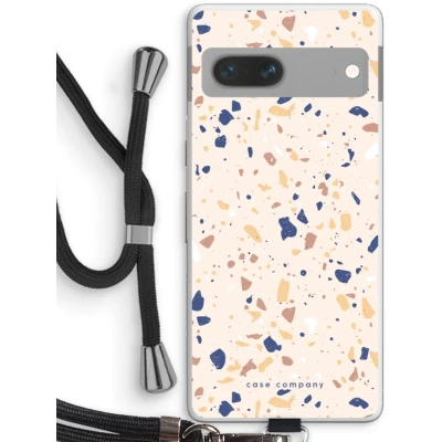 Afbeelding van Case Company® hoesje met Koord geschikt voor Google Pixel 7 Terrazzo N23 Telefoonhoesje Zwart Bescherming aan alle Kanten en Over de Schermrand