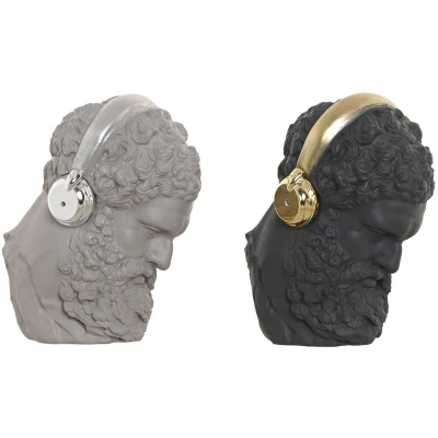 Afbeelding van Decoratieve figuren Home ESPRIT Zwart Grijs Gouden Zilverkleurig Oordopjes 14 x 10 17 cm (2 Stuks)