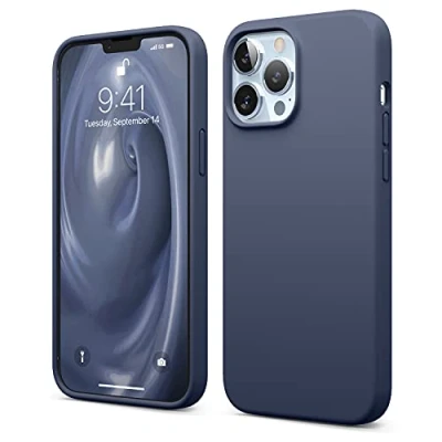 Afbeelding van elago Liquid siliconen hoes, compatibel met iPhone 13 Pro Max, 6,7 inch, premium telefoonhoes, volledige bescherming, 3 laags, stootvaste zachte krasbestendige microvezelvoering, blauw (indigo jean)