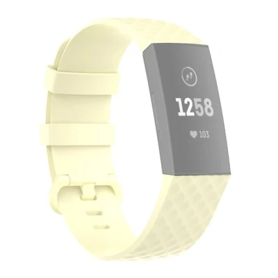 Afbeelding van Fitbit Charge 3 &amp; 4 siliconen diamant pattern bandje Maat: Small Lichtgeel