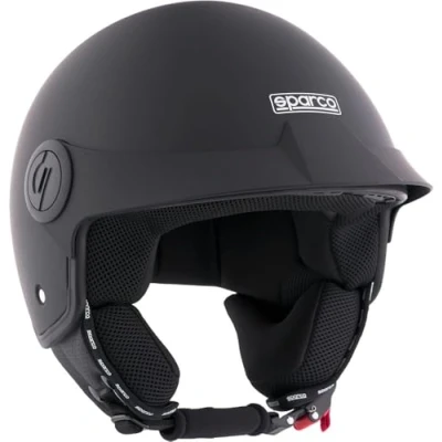 Afbeelding van Sparco Riders SP602 Motorhelm, halve jethelm, scooterhelm, ECE 22.06, vintage jethelm met zonnevizier en micrometrische ontspanner, mat zwart, XS