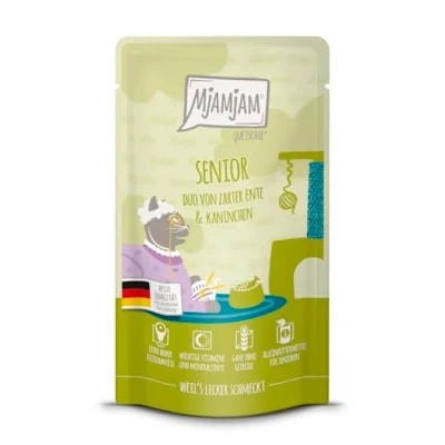 Afbeelding van MjAMjAM Cat Heerlijke maaltijden Senior Duo Pouch 12x125g Eend &amp; Konijn