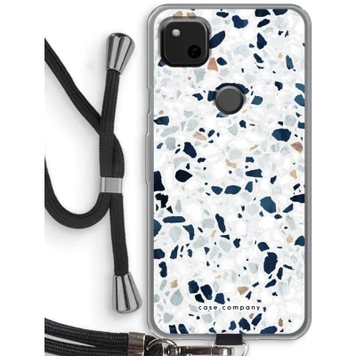 Afbeelding van Case Company® hoesje met Koord geschikt voor Google Pixel 4a Terrazzo N1 Telefoonhoesje Zwart Bescherming aan alle Kanten en Over de Schermrand