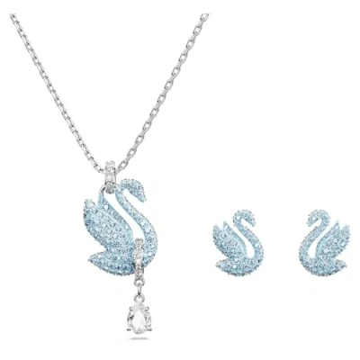Afbeelding van Swarovski dames Iconic Swan set van ketting en oorstekers met kristal in de kleur Zilver, maat: US 7 = 17,3 mm