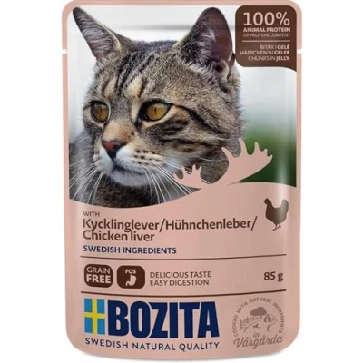 Afbeelding van 12x85g Stukjes in Gelei Pouch Kippenlever Bozita Kattenvoer