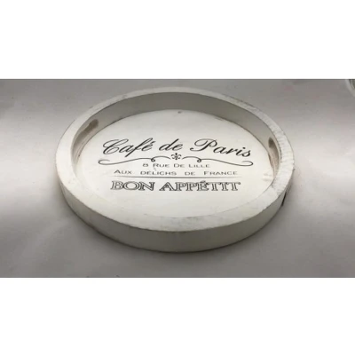 Afbeelding van Dienblad hout wit Cafe de Paris Rond