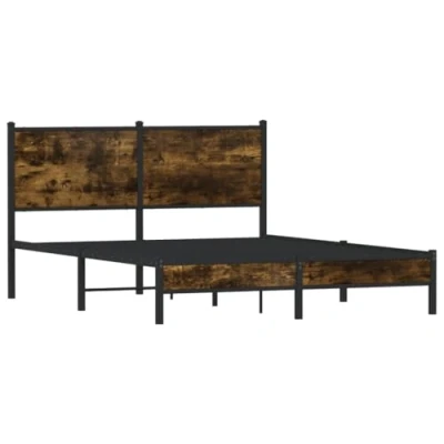 Afbeelding van vidaXL Bedframe met hoofdbord metaal gerookt eikenkleurig 137x190 cm