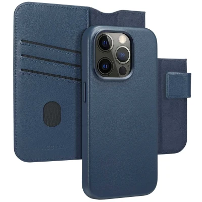 Afbeelding van Accezz Hoesje Geschikt voor iPhone 15 Pro Met Pasjeshouder Leather Bookcase 2 in 1 MagSafe donkerblauw