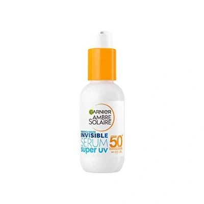 Afbeelding van Garnier Ambre Solaire SPF 50+ Super UV onzichtbaar hydraterend serum voor het gezicht, hoge UVA en UVB bescherming, zonnebrandcrème alle huidtypes, met hyaluronzuur, vitamine E