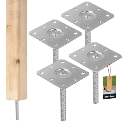 Afbeelding van KOTARBAU® Set Van 4 paaldragers 130 x mm thermisch verzinkt staal Betonanker Voor houten palen vierkante Betonneren Paalhouder