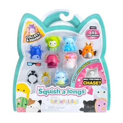 Image de Squish a longs 8 Pack (Style 2 W2) (8) 1 Mini with (2) Accessories, (1) Ring, and Collector’s Guide Collect, Trade, &amp; Play