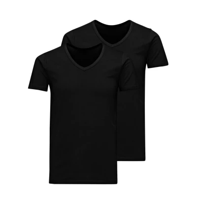 Afbeelding van Jack &amp; Jones Jacbasic Vneck TEE 2 PACK Hemd, Heren, Maat: Small, Black