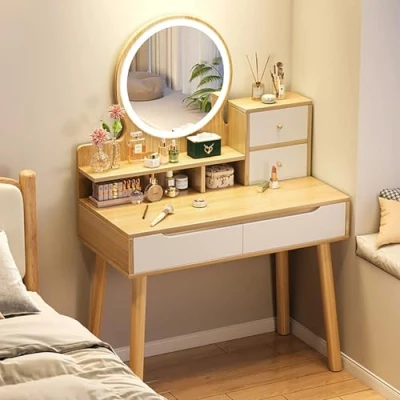 Afbeelding van CUCKQUIC make uptafel met spiegel ledverlichting, 3 kleuren instelbare helderheid, kaptafel spiegel, cosmetische up, commode, meubels B, 128,5 x 40 80 cm