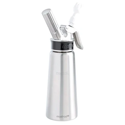Afbeelding van MASTRAD Professionele sifon, 0,5 l, sauzen, crèmes, schuim, warm of koud, afneembare kop, roestvrij staal, zeer robuust, ergonomisch, levering met 3 opzetstukken en reinigingsborstel