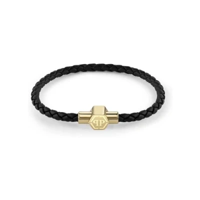 Afbeelding van Philipp Plein Bracelet pour homme en cuir et acier inoxydable avec logo Enigma