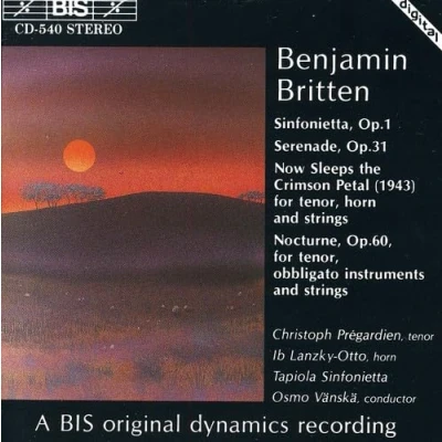 Afbeelding van Christoph Prégardien, Ib Lanzky Otto, Tapiola Sinfonietta Britten: Sinfonietta, Op. 1/Serenade Op.31 (CD)