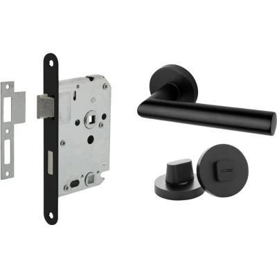 Afbeelding van Deurbeslag Set Met WC slot En Deurklink Modern Geveerd Zwart