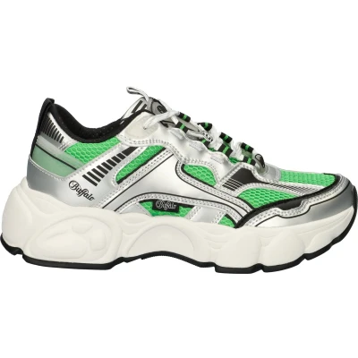 Afbeelding van Buffalo RUN Sneakers laag, Dames, Maat: 38, Silver/black/green Imitatieleer/ textiel