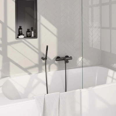Afbeelding van Brauer gunmetal carving Badkraan douchegarnituur handdouche staaf 1 stand knop PVD geborsteld