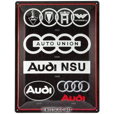 Afbeelding van Audi Logo Evolution . Metalen wandbord in reliëf 30 x 40 cm.